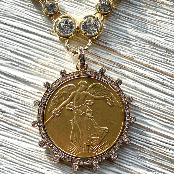 Gold French Peace Coin Necklace