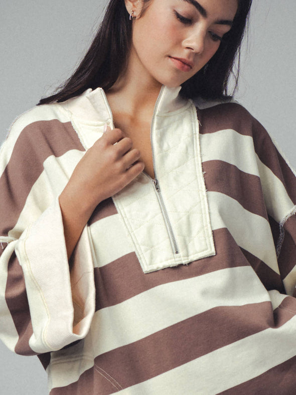 Oversized Half Zip Bold Stripe Statement Pullover Sweatshirt