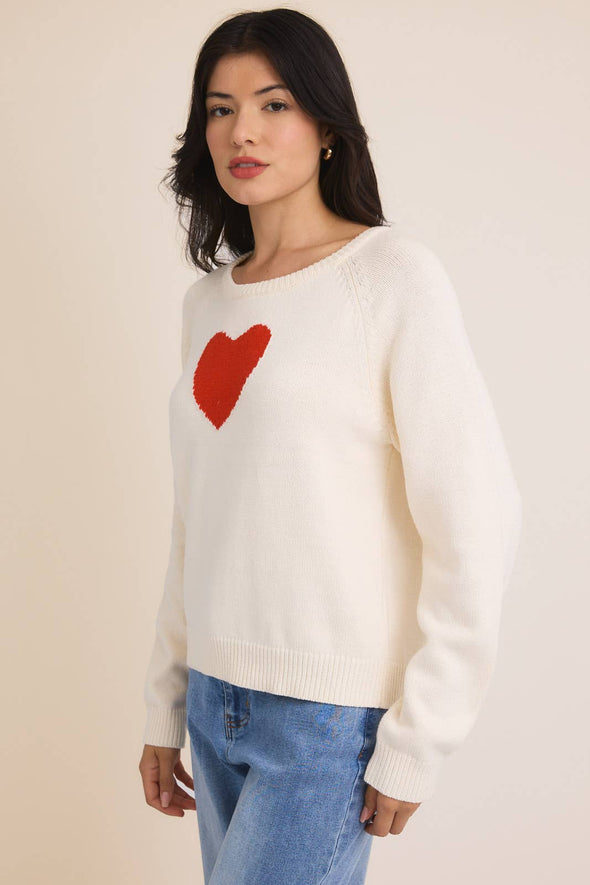 ROUND NECK RAGLAN LONG SLEEVE CHUNKY "HEART" SWEATER