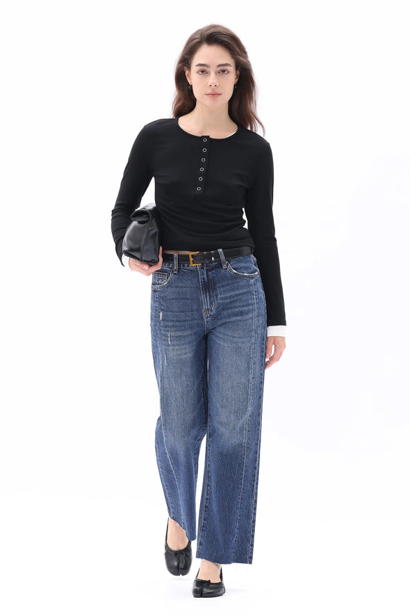 High Rise Straight Leg Jeans in Vintage Dark Blue