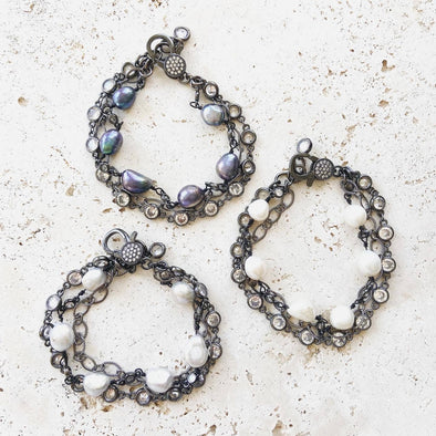 Fresh water pearl triple layer bracelets boutique salon ocea