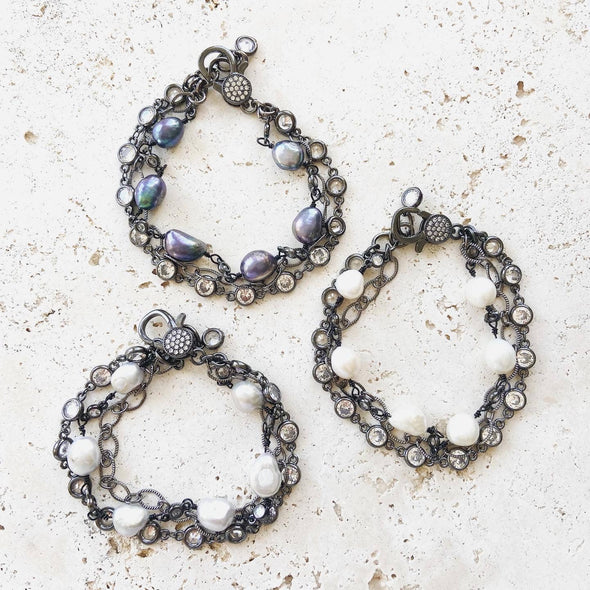 Fresh water pearl triple layer bracelets boutique salon ocea