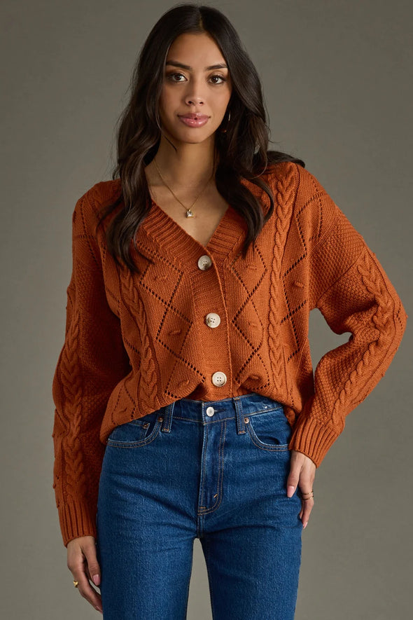 Nina Button Up Cardigan In Rust