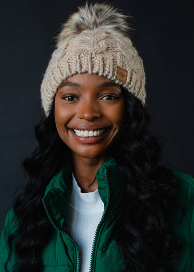 Taupe Cable Knit Pom Hat