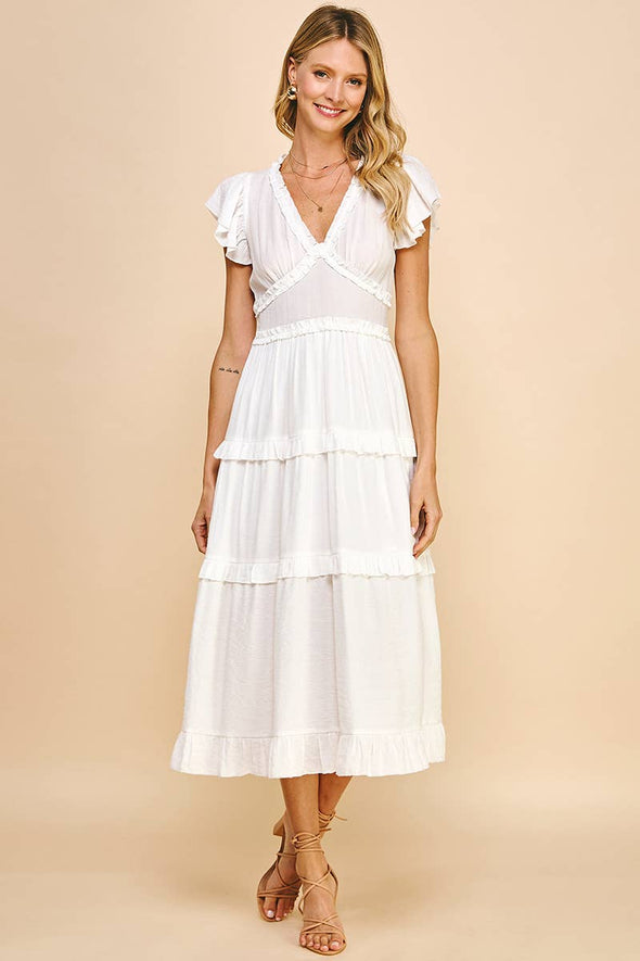 Ruffled Tea Length Dress