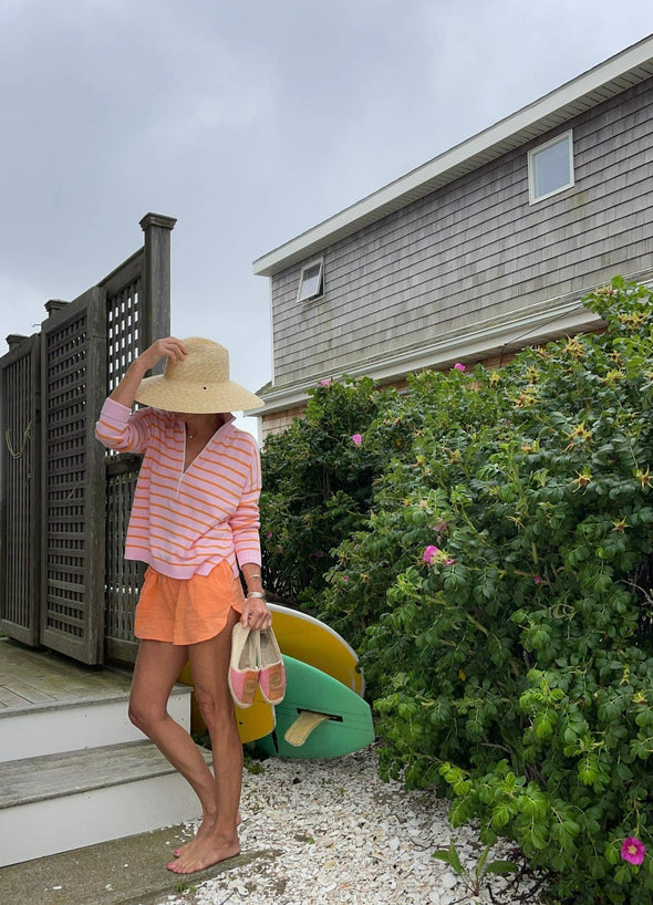 1/2 Zip Cotton Sweater Stripe Pink\Orange