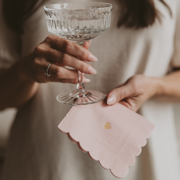 Pink w/ Gold Foil Heart Cocktail Napkins