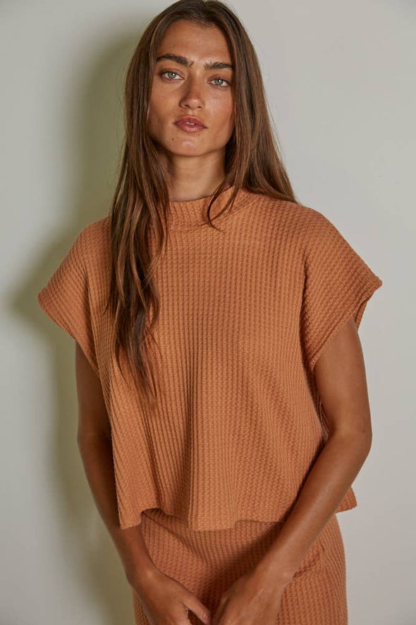 Pumpkin Thermal Mock Neck Sleeveless Top