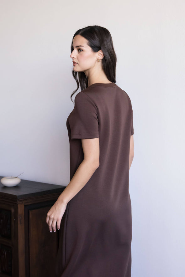 Short Sleeve Contrast Rib Neckband Midi