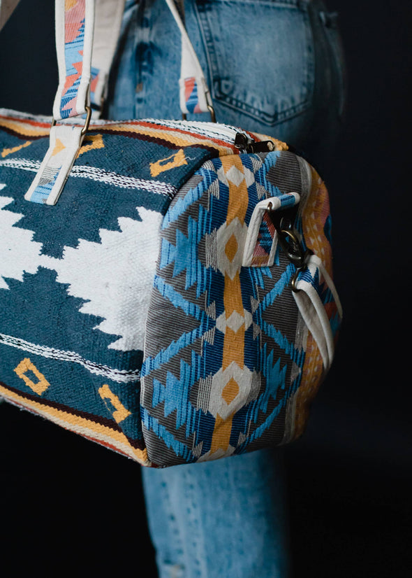 Navy, White & Yellow Aztec Duffel