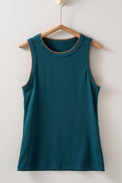 Contrast Trim Ribbed Minimalist Statement Tank Top