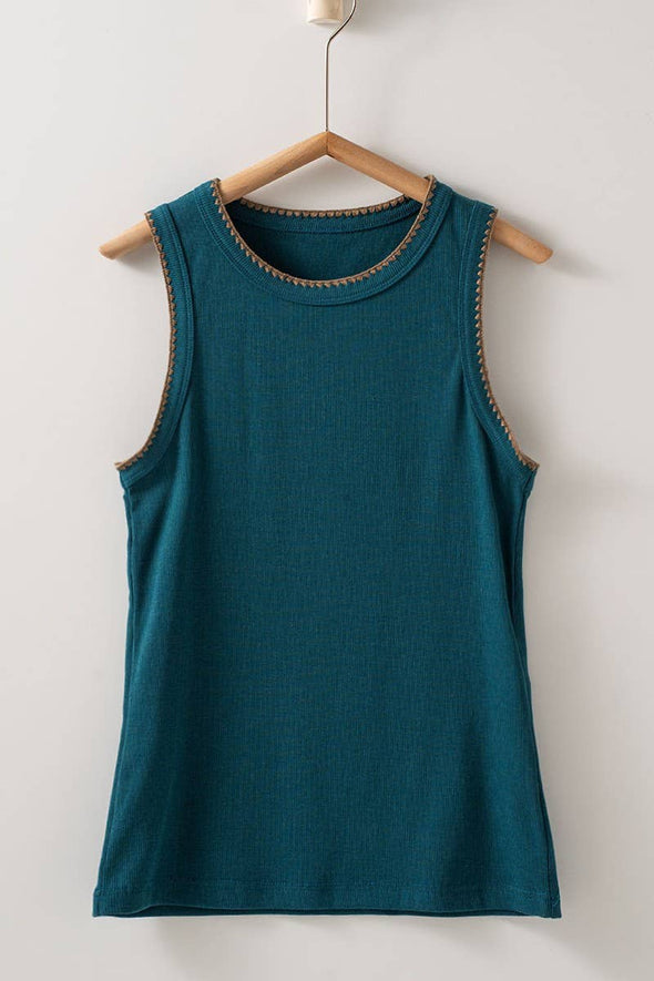 Contrast Trim Ribbed Minimalist Statement Tank Top