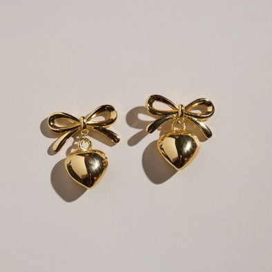 Bow & Heart Drop Earrings