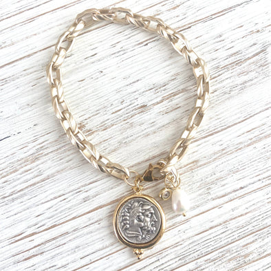 Chunky coin anklet horse Greek vintage style resort jewelry