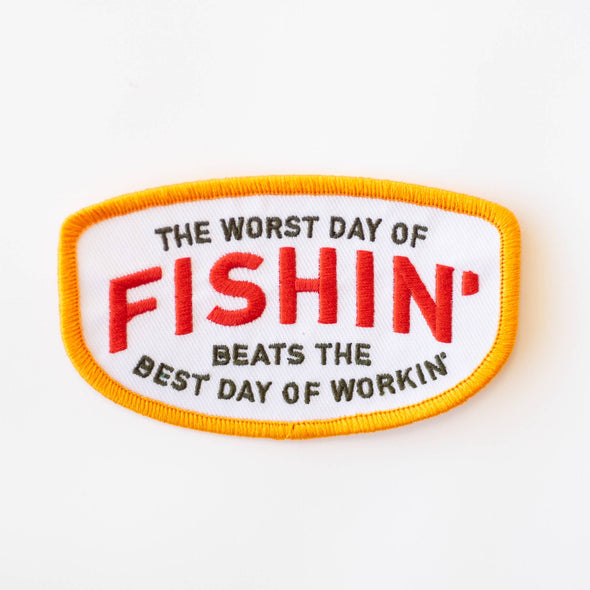 Fishin' Beats Workin' Embroidered Iron on Patch
