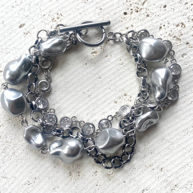 Gray Baroque  porcelain triple bracelet, silver boutique, je