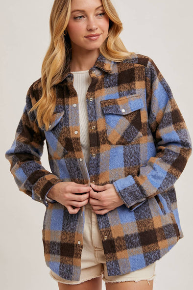 BUTTON DOWN PLAID SHACKET