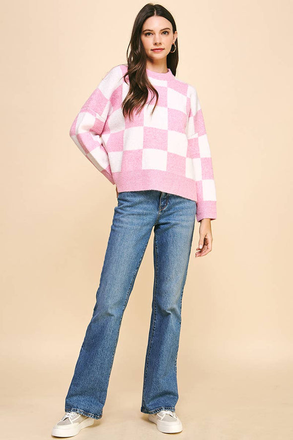 COLOR BLOCK CREW NECK PULLOVER - PINK