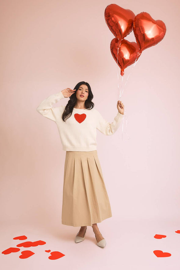 ROUND NECK RAGLAN LONG SLEEVE CHUNKY "HEART" SWEATER