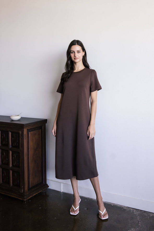 Short Sleeve Contrast Rib Neckband Midi