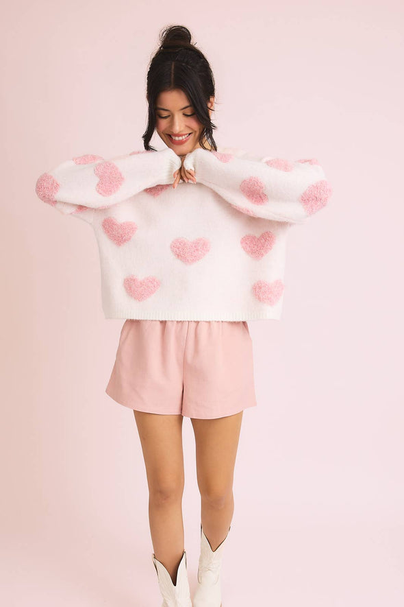 ROUND NECK LONG SLEEVE HEART SWEATER