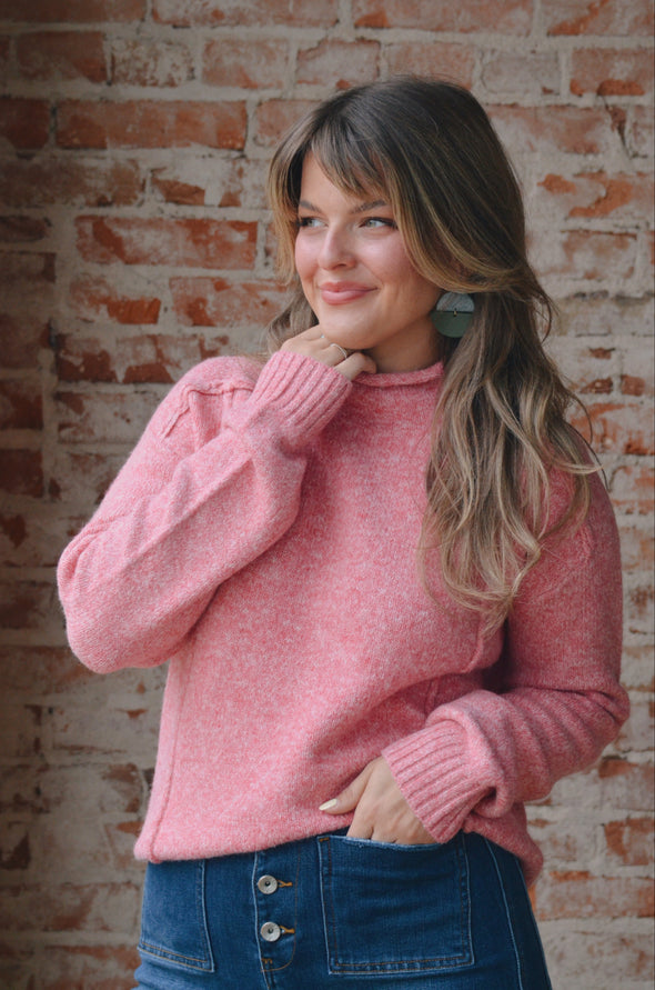 Bethania Funnel Neck Sweater In Pink Heather