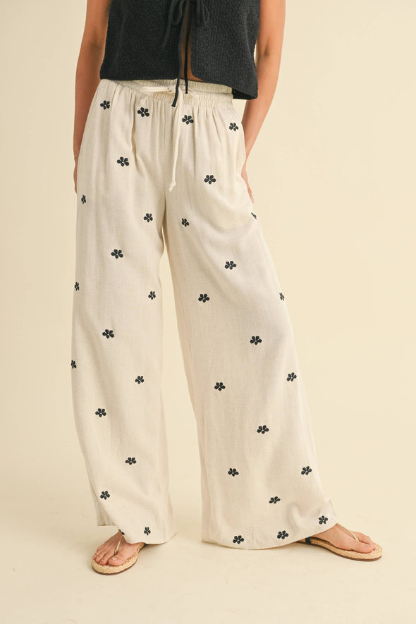 Embordered Linen Pants