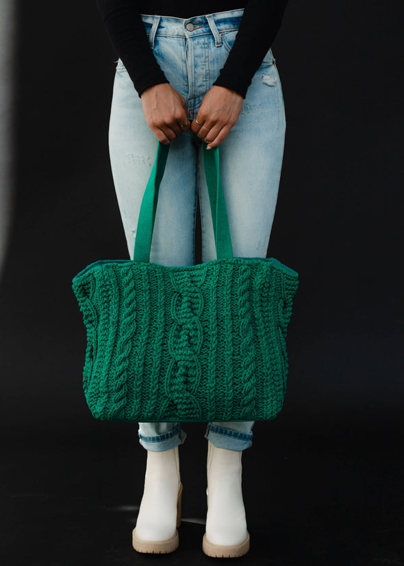 Kelly Green Cable Knit Tote