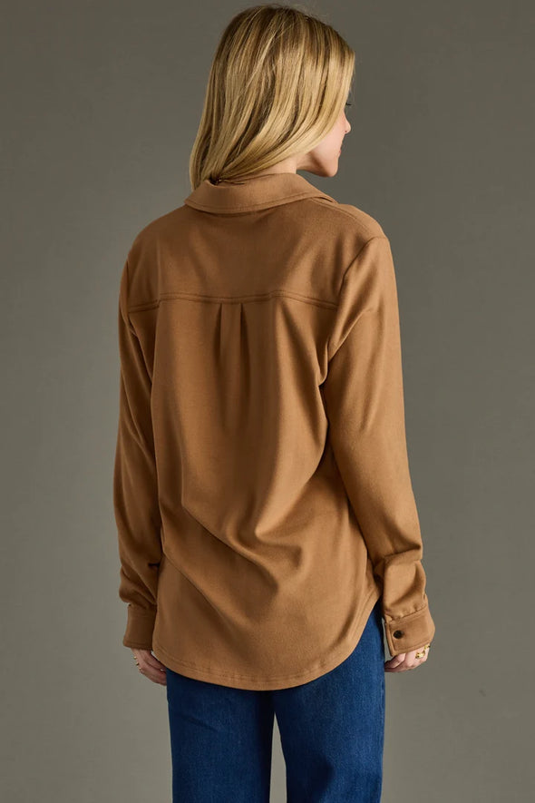 Mindi Super Soft Button Up In Dark Tan