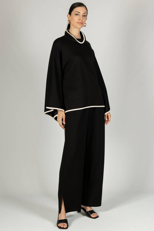 Butter Modal Contrast Cowl Neck Poncho