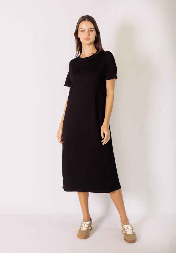 Short Sleeve Contrast Rib Neckband Midi