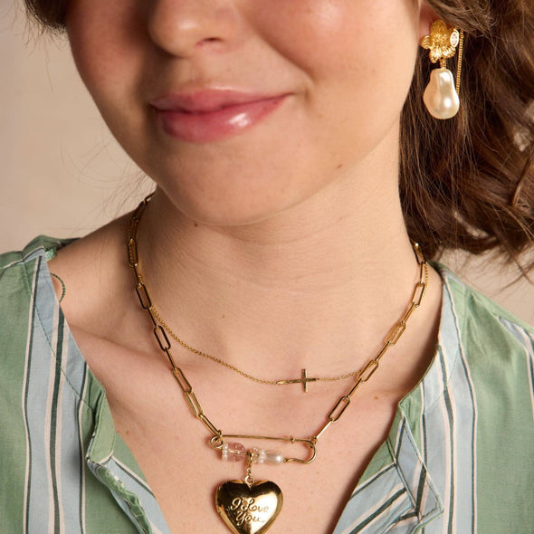 Gold Sideways Cross Necklace