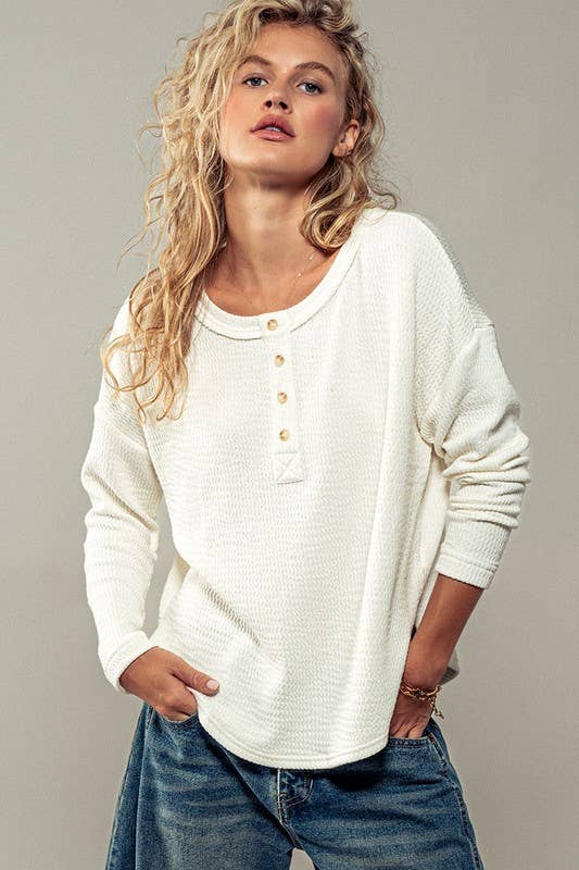 Textured Knit Henley Top