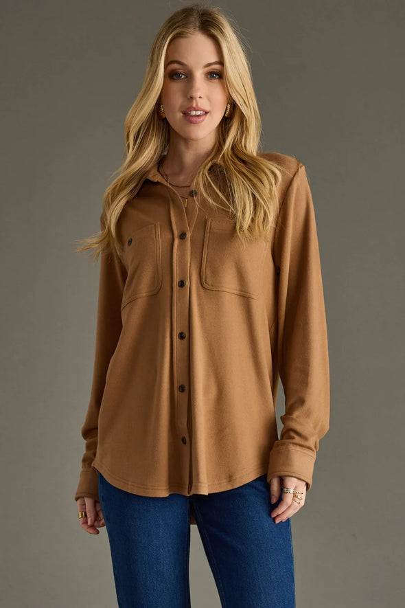 Mindi Super Soft Button Up In Dark Tan