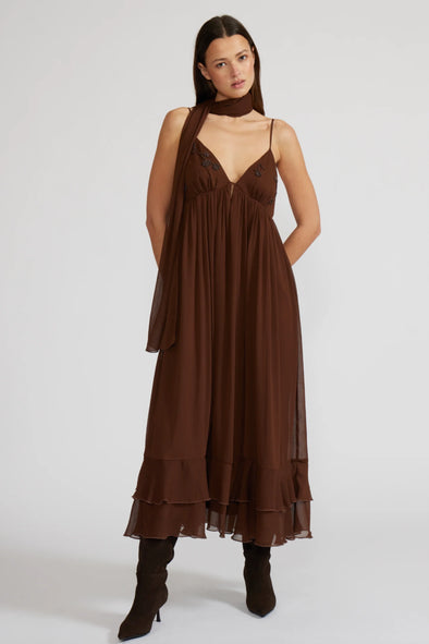 Martina Beaded Espresso Dress