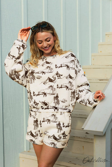 WESTERN PRINTED Sweatshort/Sweatshirt Matching Set