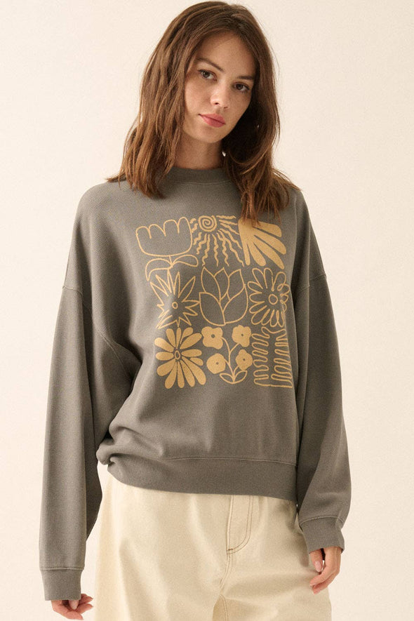 Checkerboard Flower Thermal Graphic Sweatshirt