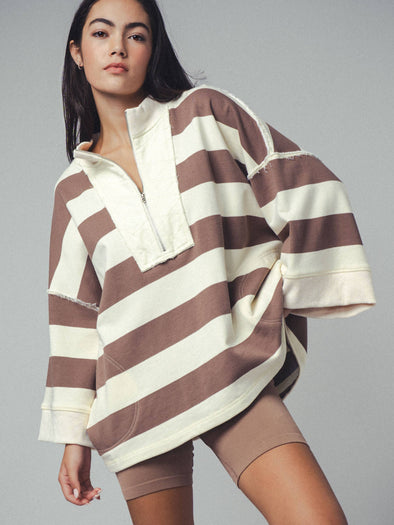 Oversized Half Zip Bold Stripe Statement Pullover Sweatshirt