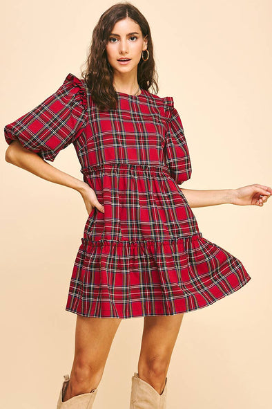 PLAID CHECKERED TIERED DRESS