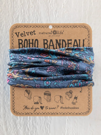 Velvet Boho Bandeau® Headband in  Retro Paisley Navy
