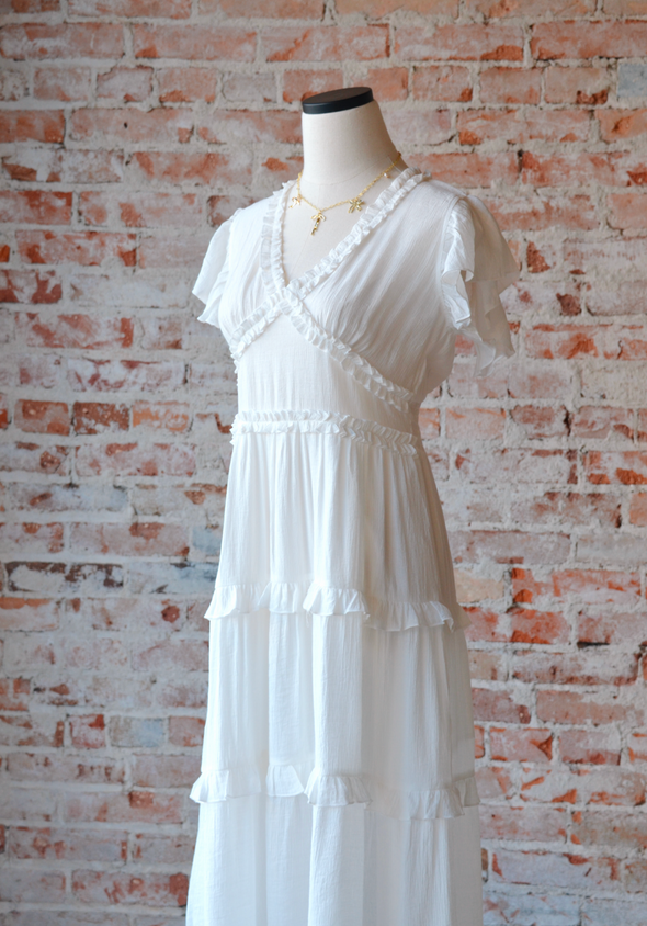 Ruffled Tea Length Dress