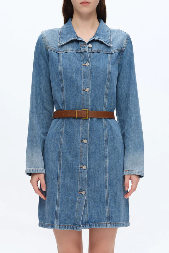 Denim Mini Dress With Long Sleeves In Midnight Thunder