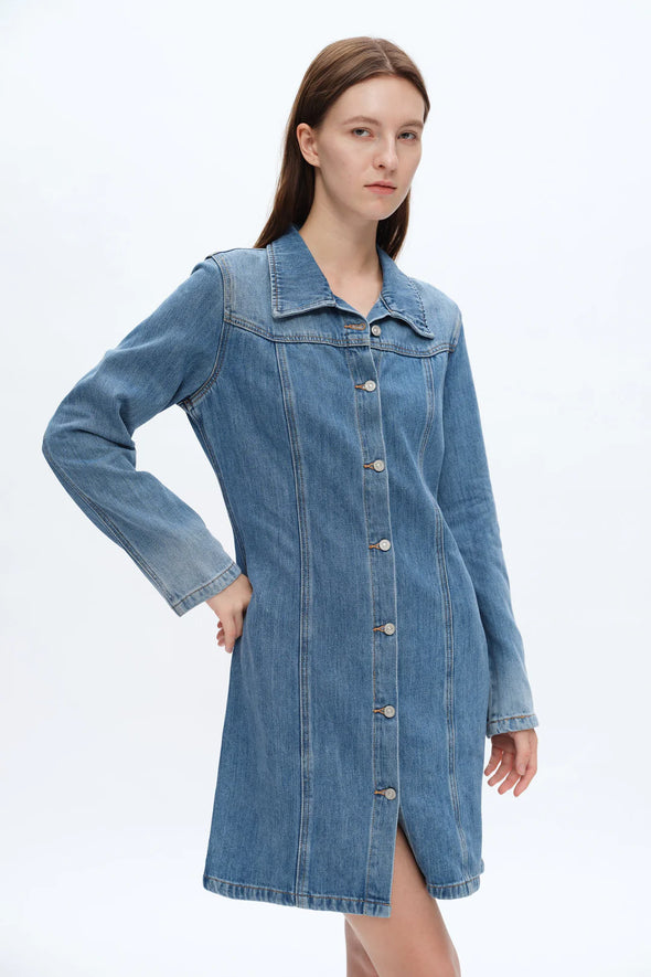 Denim Mini Dress With Long Sleeves In Midnight Thunder