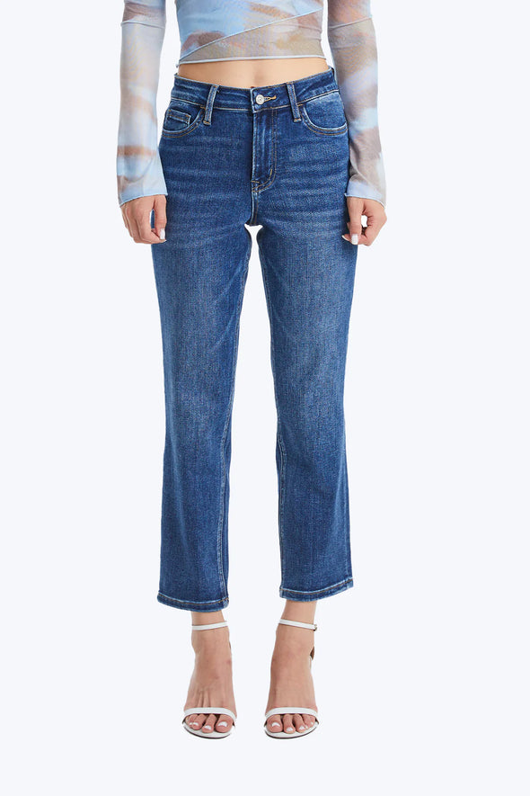 High Rise Straight Leg Jean Dark Blue