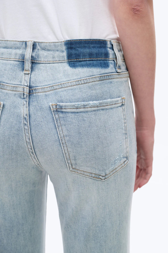 Flora Mid Rise Straight Cuffed Denim Jeans In Light Blue