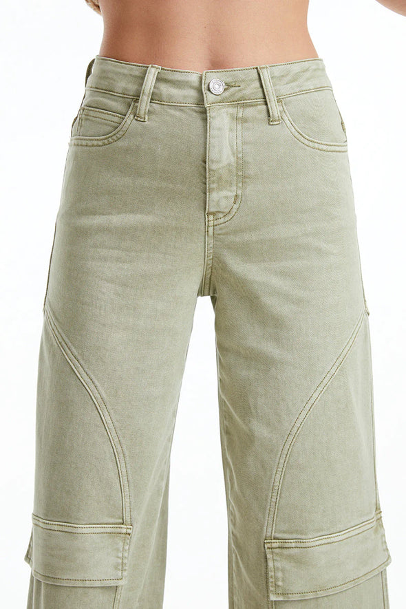 High Rise Wide Leg Pants In Sage