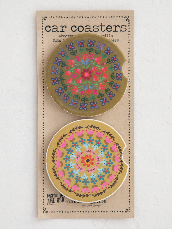 Flower Borders Car Coasters, Set of 2