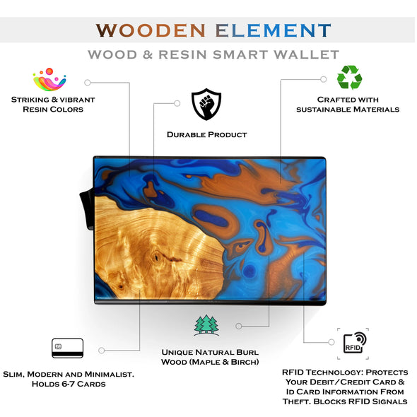 Wood & Resin Smart Pop-Up Wallets in Navy Blue