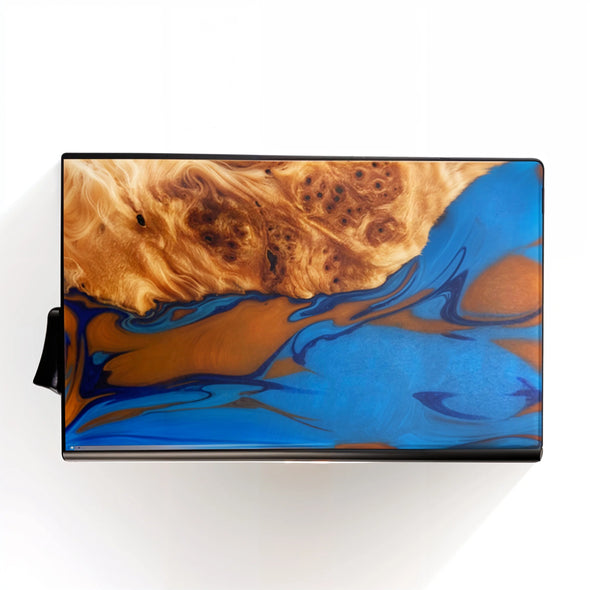 Wood & Resin Smart Pop-Up Wallets in Coffee/Dark Blue