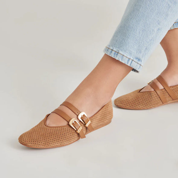 Baylee Ballet Flats Pecan Perforated Suede